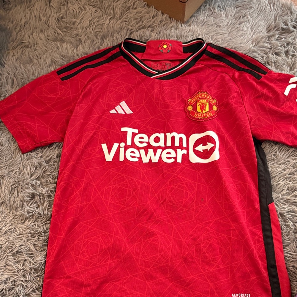 Manchester United Soccer Jersey with Black Accents